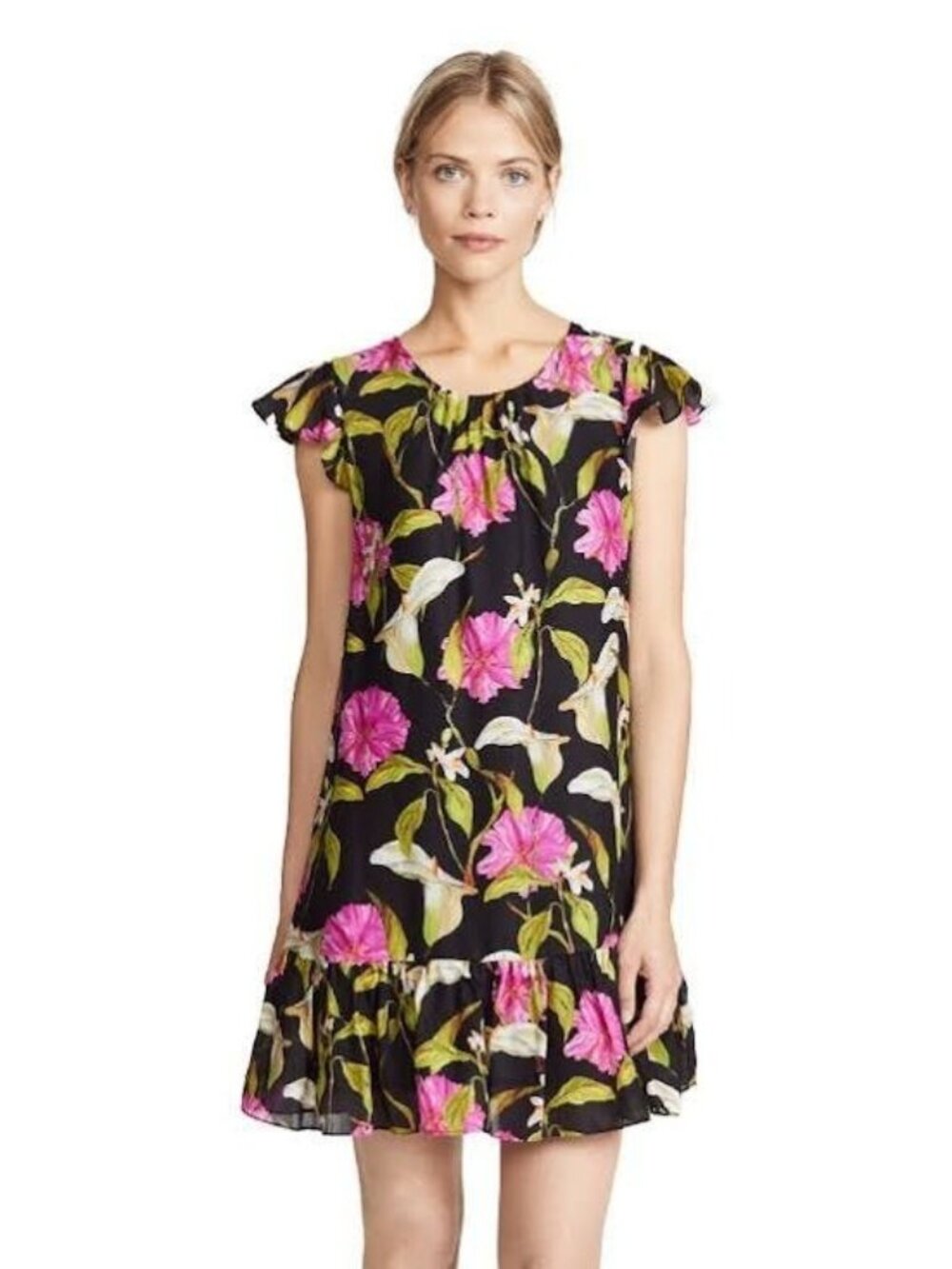 Milly Black Floral Silk Jill Dress Size Large made in USA NWT $425 made in USA